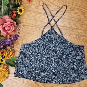 American Eagle Blue Floral Strappy Crop Top